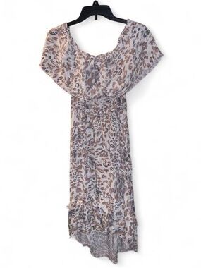 Beige and Brown Leopard Print High-Low Dress